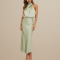 Satin Look Straight Cut Dress with Neckline