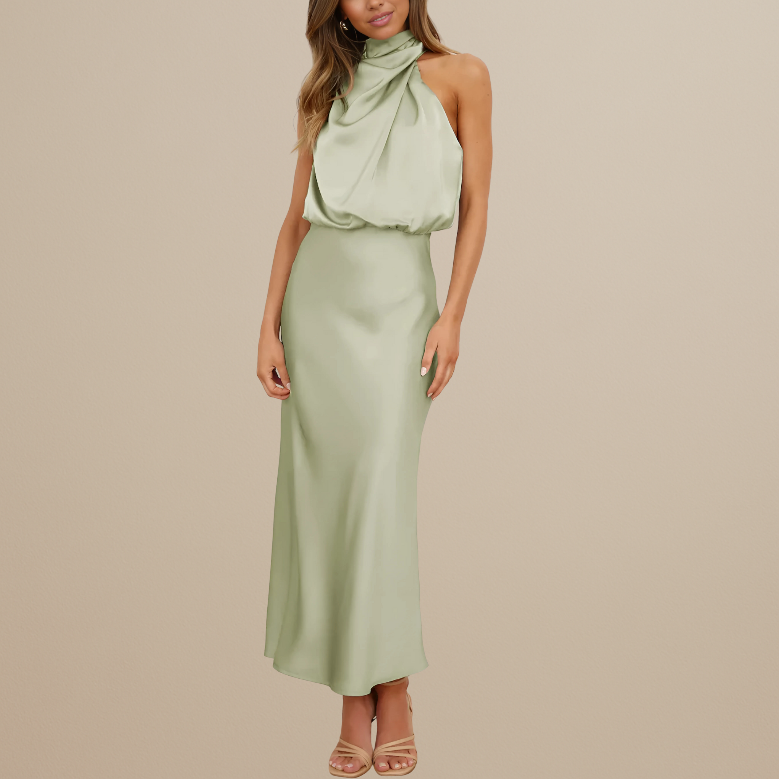 Satin Look Straight Cut Dress with Neckline