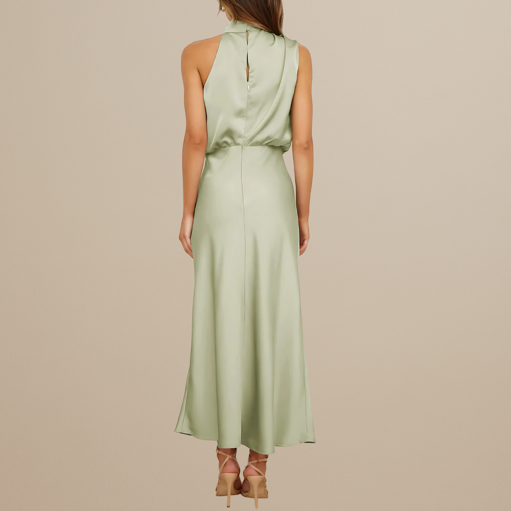 Satin Look Straight Cut Dress with Neckline