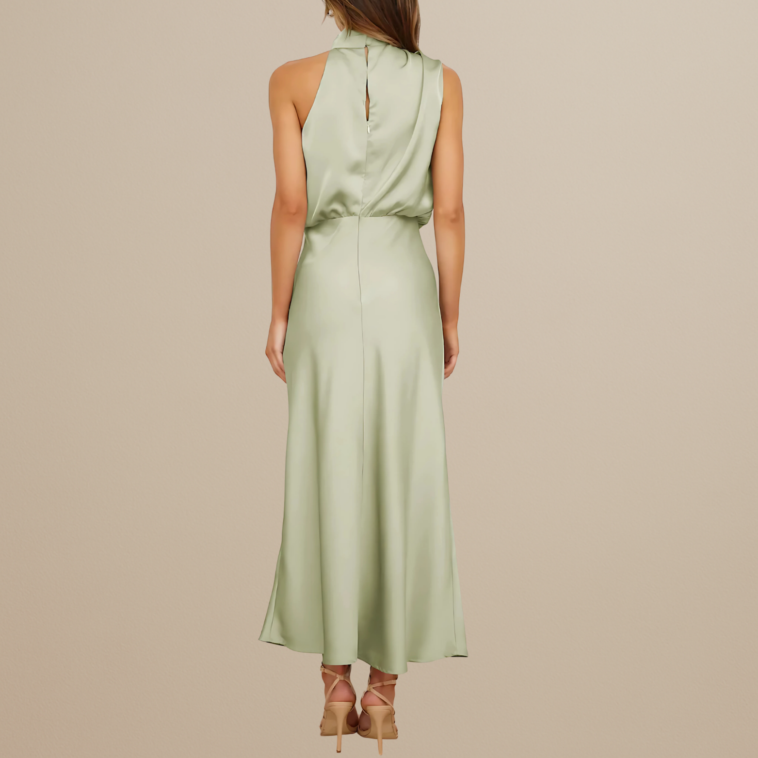 Satin Look Straight Cut Dress with Neckline
