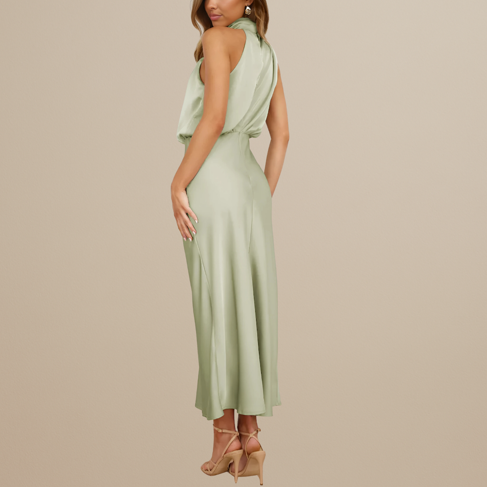 Satin Look Straight Cut Dress with Neckline