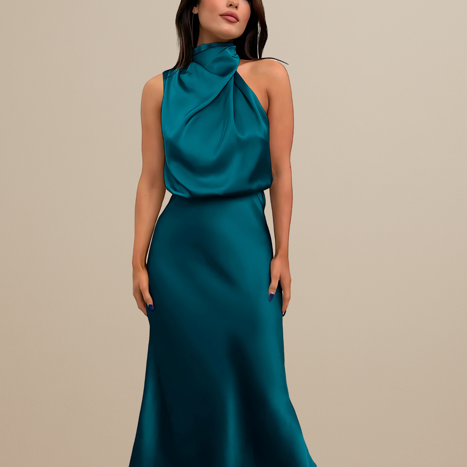 Satin Look Straight Cut Dress with Neckline