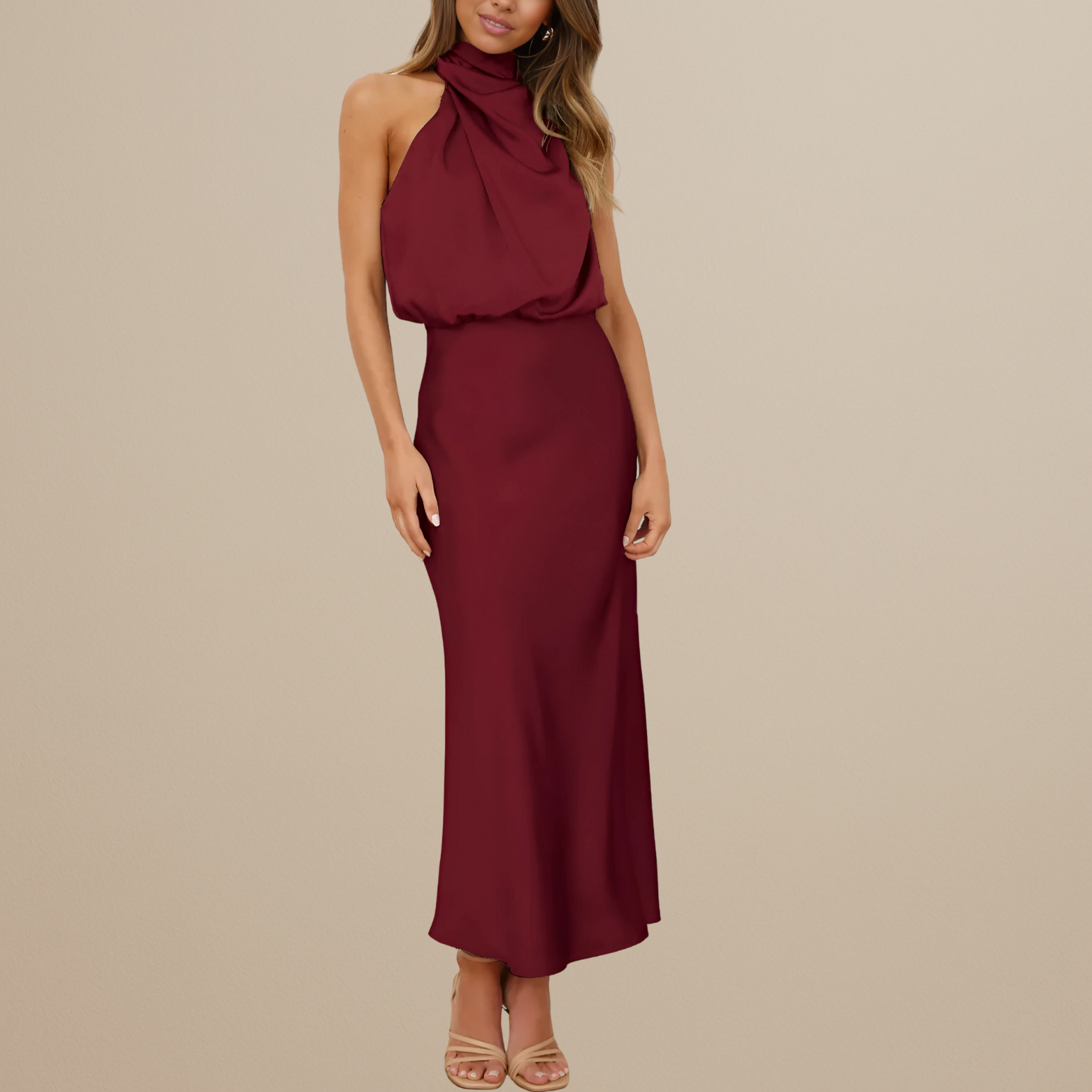 Satin Look Straight Cut Dress with Neckline