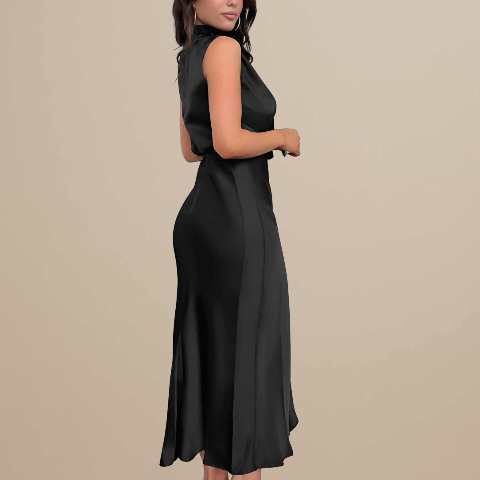 Satin Look Straight Cut Dress with Neckline