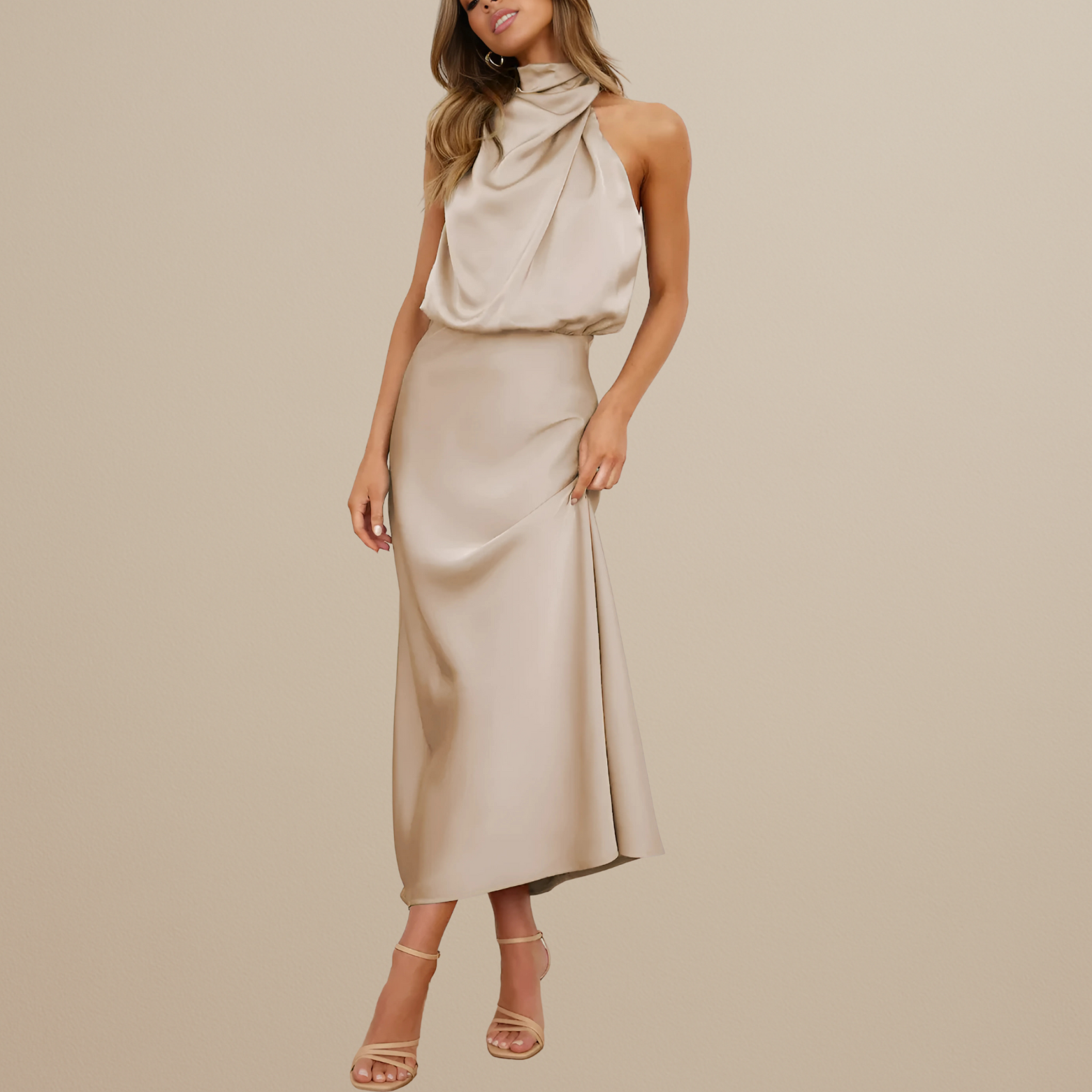 Satin Look Straight Cut Dress with Neckline