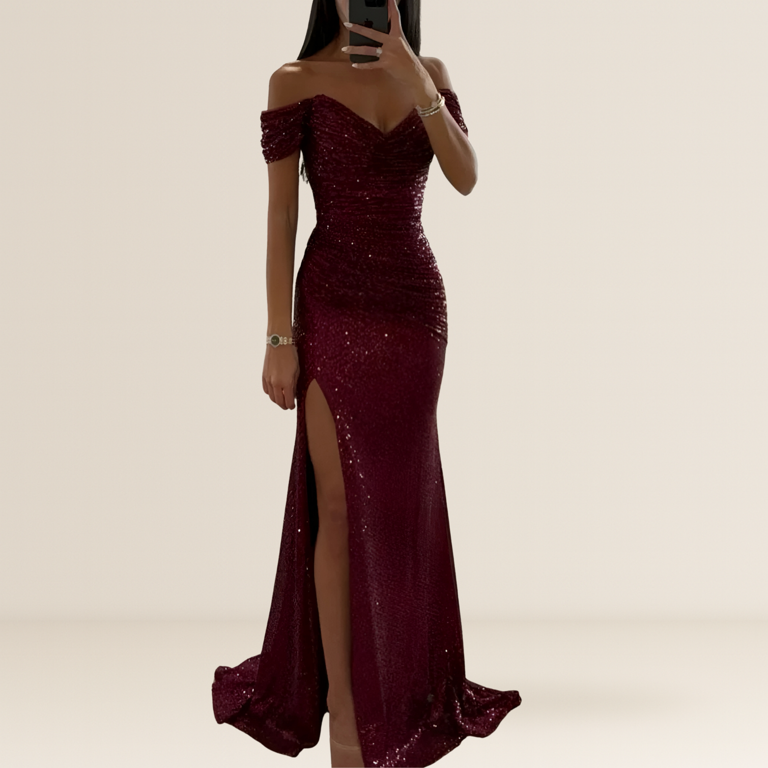 Open Shoulder Split Maxi Evening Dress for Women