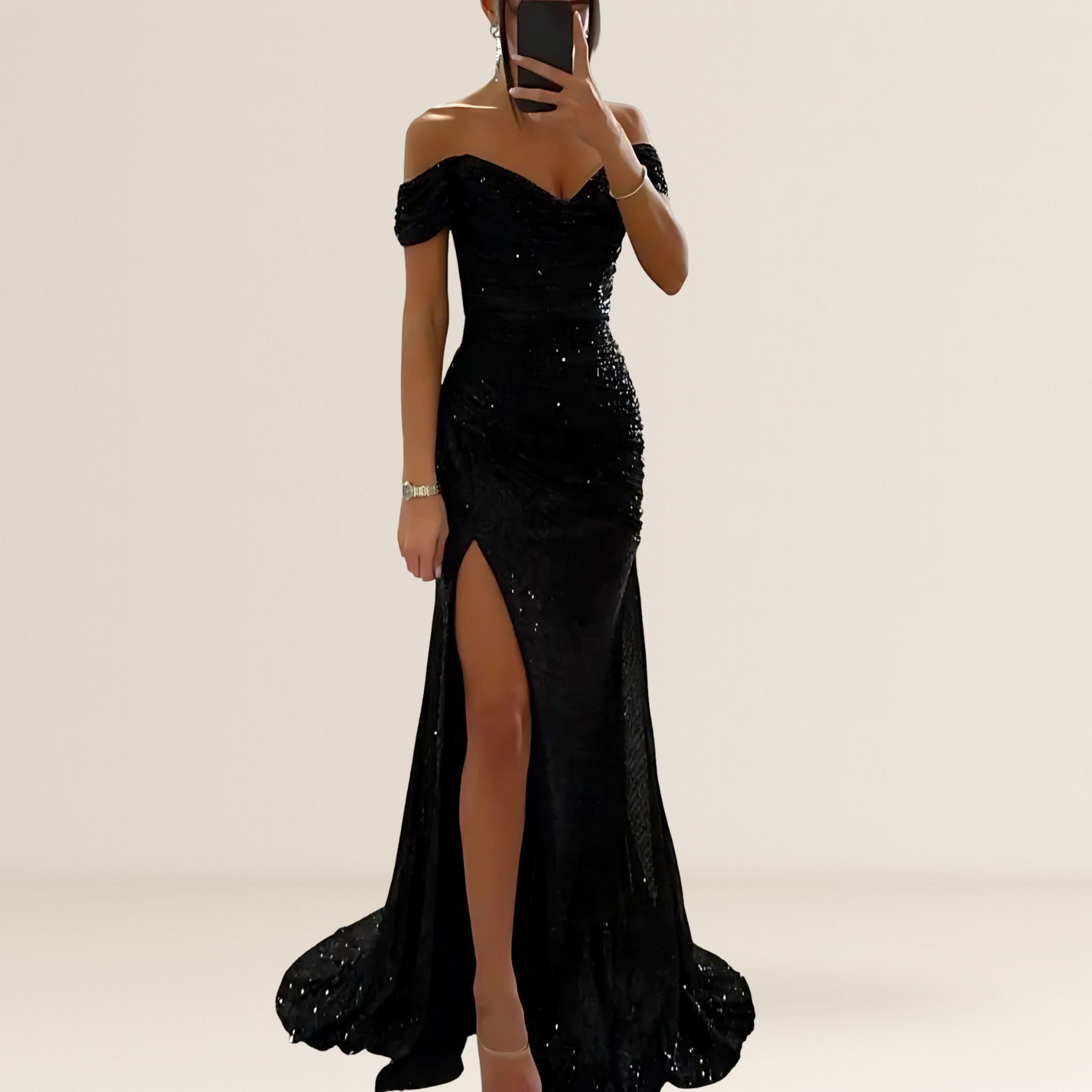 Open Shoulder Split Maxi Evening Dress for Women