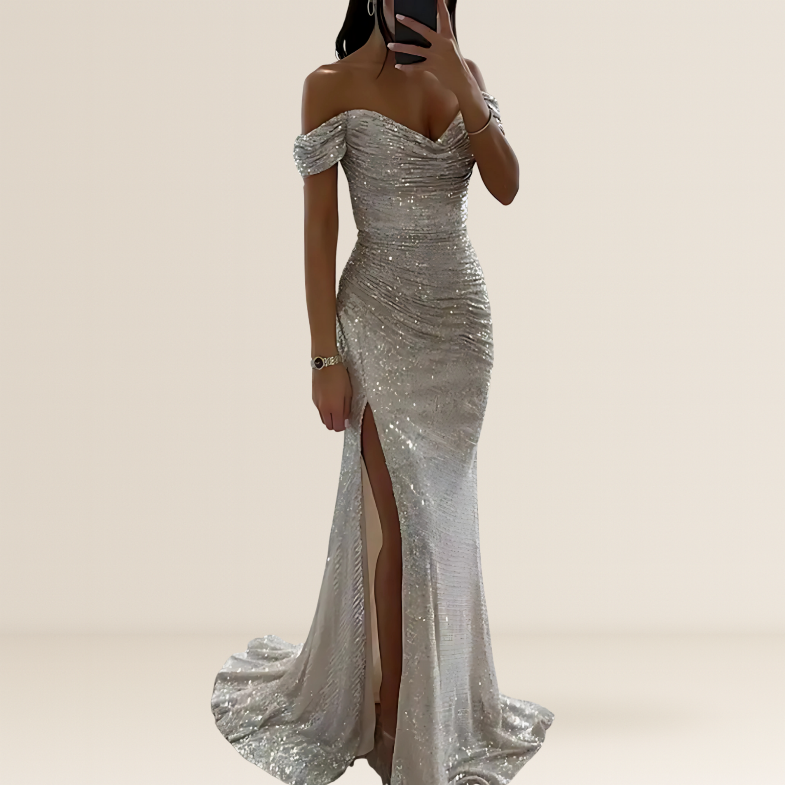 Open Shoulder Split Maxi Evening Dress for Women