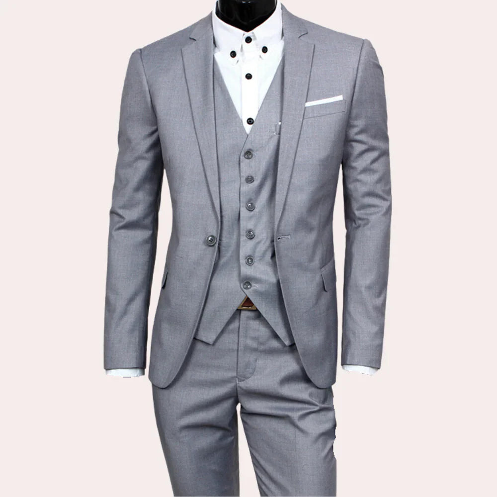 Three Piece Men’s Suit Set with Blazer Vest and Trousers