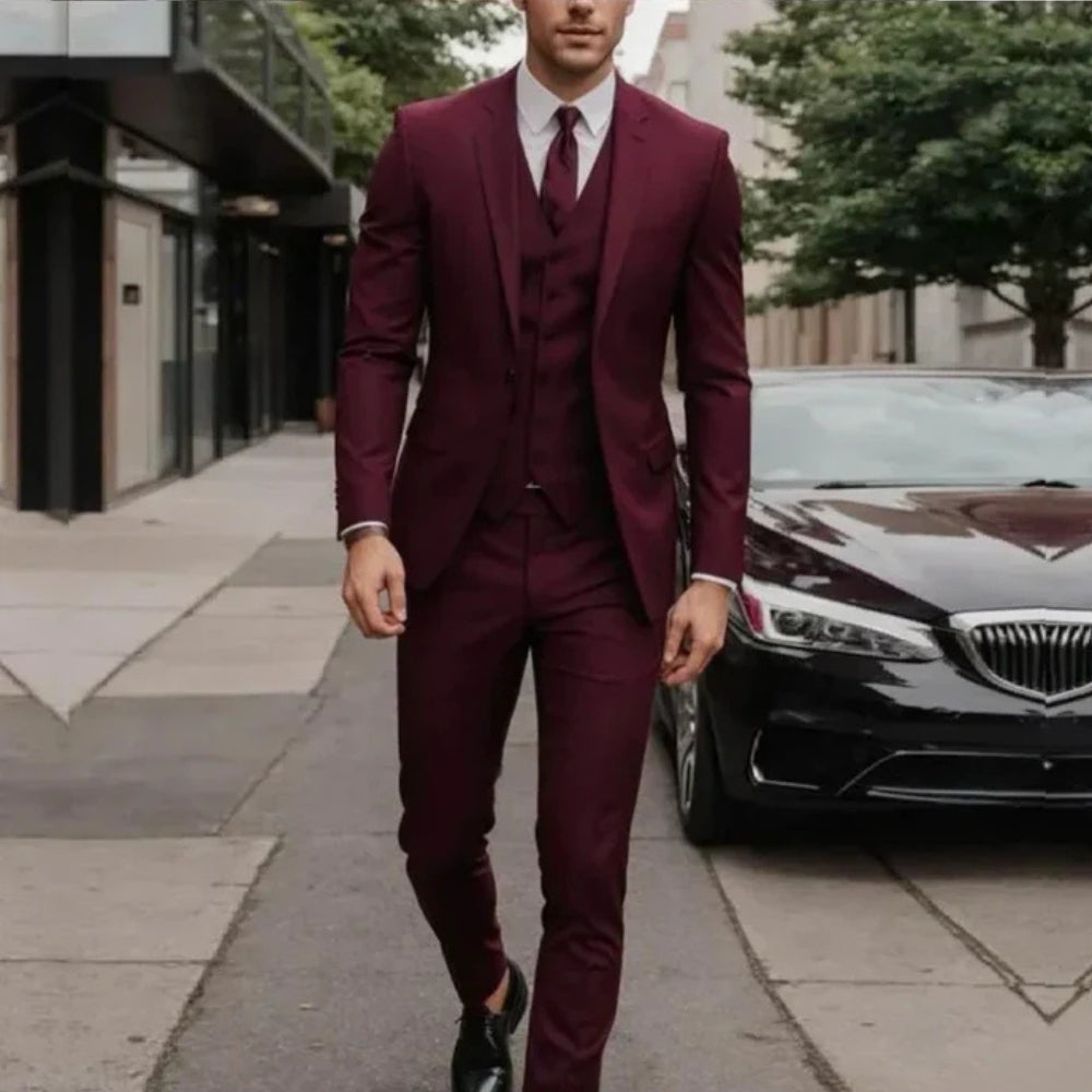 Three Piece Men’s Suit with Blazer Vest and Pants