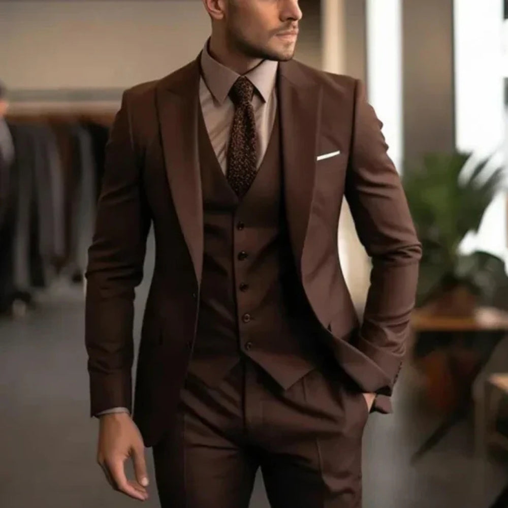 Three Piece Men’s Suit with Blazer Vest and Pants