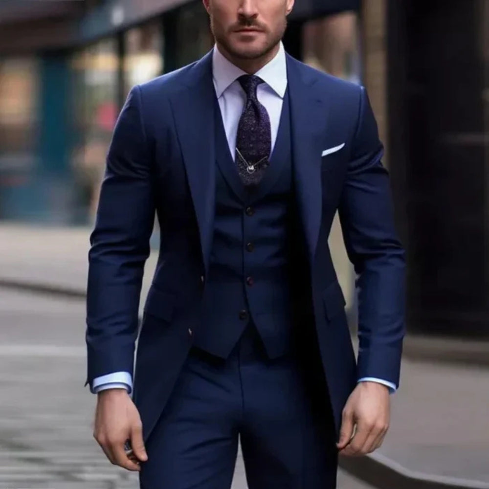 Three Piece Men’s Suit with Blazer Vest and Pants