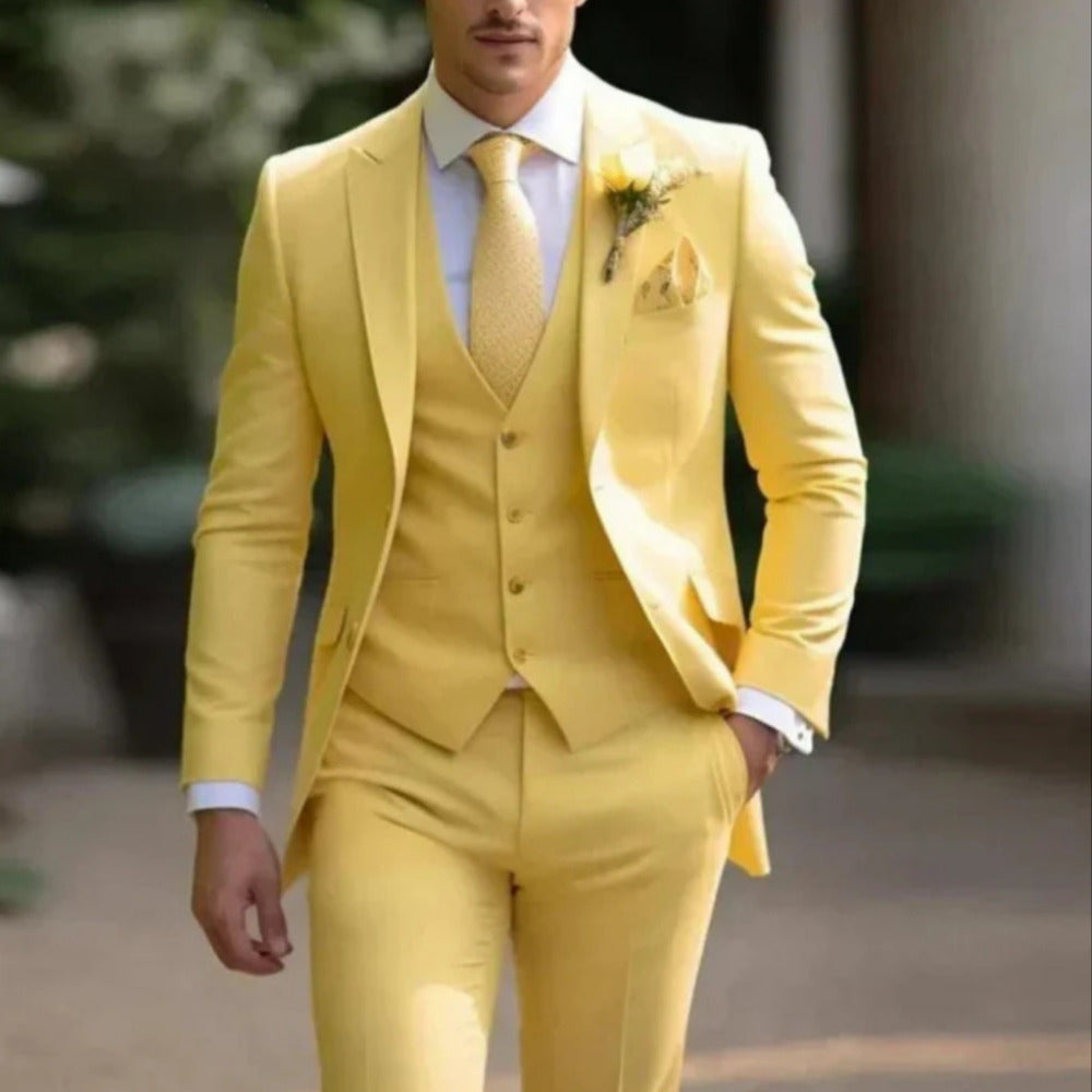 Three Piece Men’s Suit with Blazer Vest and Pants