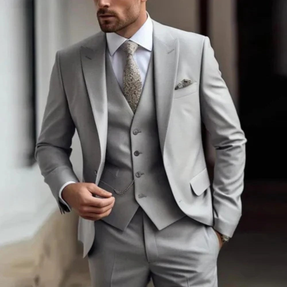 Three Piece Men’s Suit with Blazer Vest and Pants