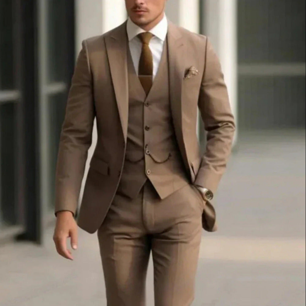 Three Piece Men’s Suit with Blazer Vest and Pants