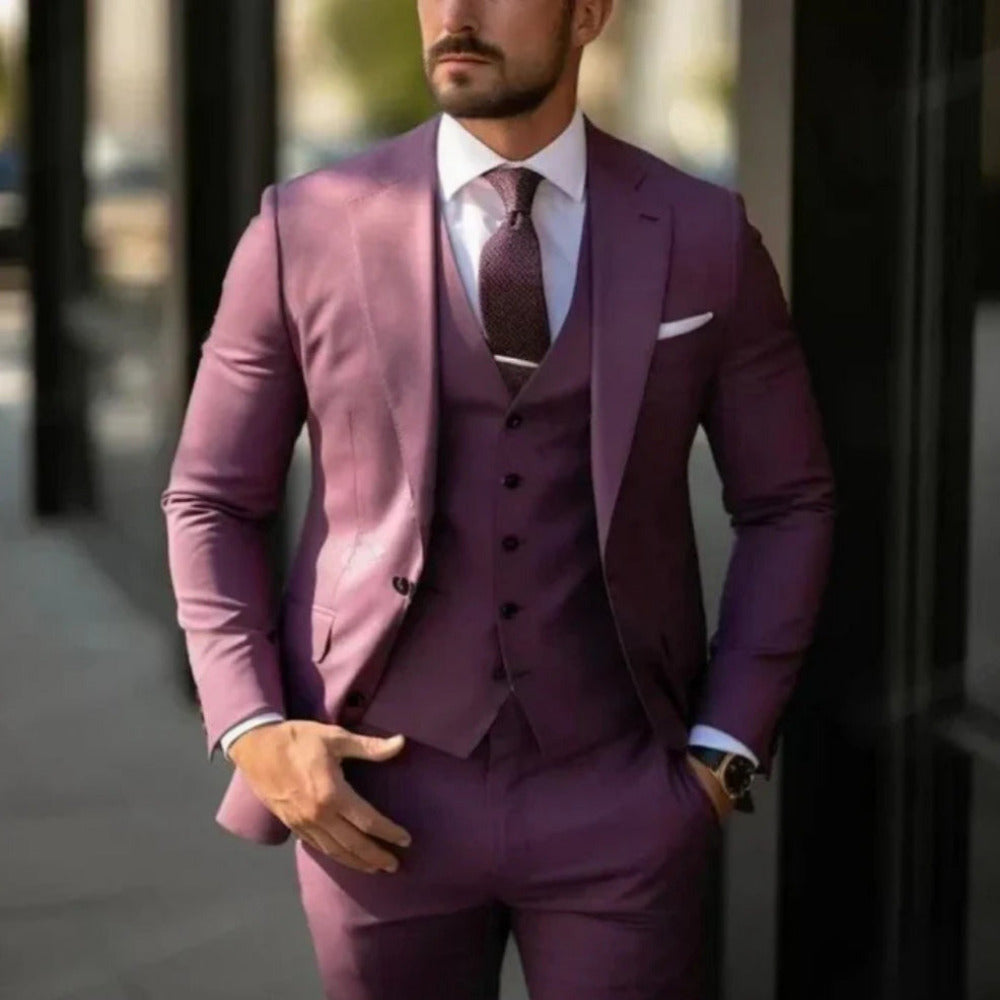 Three Piece Men’s Suit with Blazer Vest and Pants