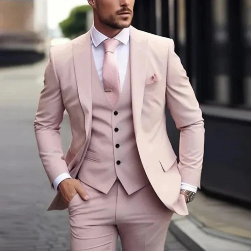 Three Piece Men’s Suit with Blazer Vest and Pants