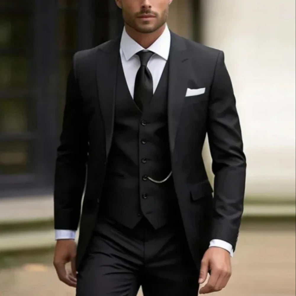 Three Piece Men’s Suit with Blazer Vest and Pants