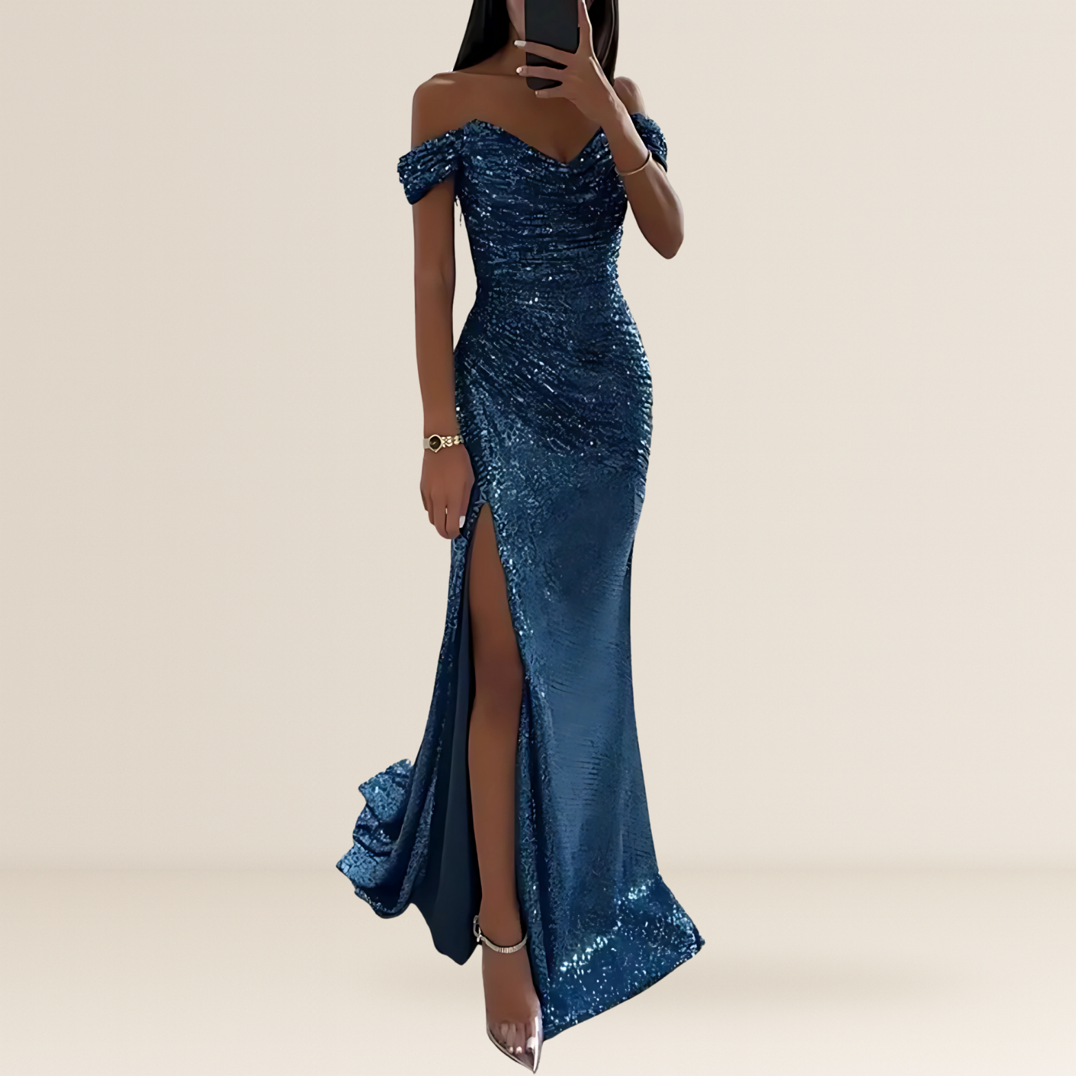 Open Shoulder Split Maxi Evening Dress for Women