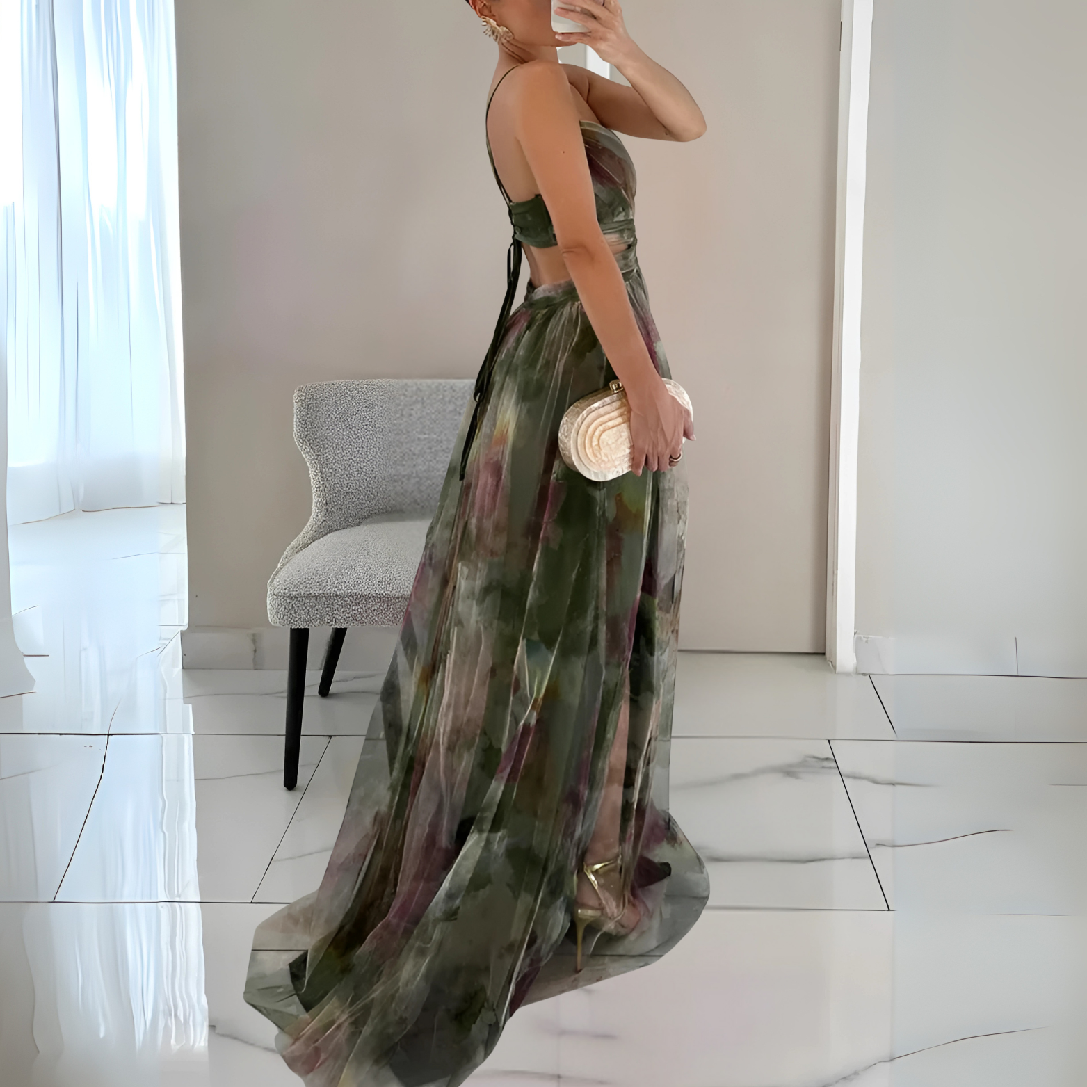 Layered Maxi Dress with Open Back