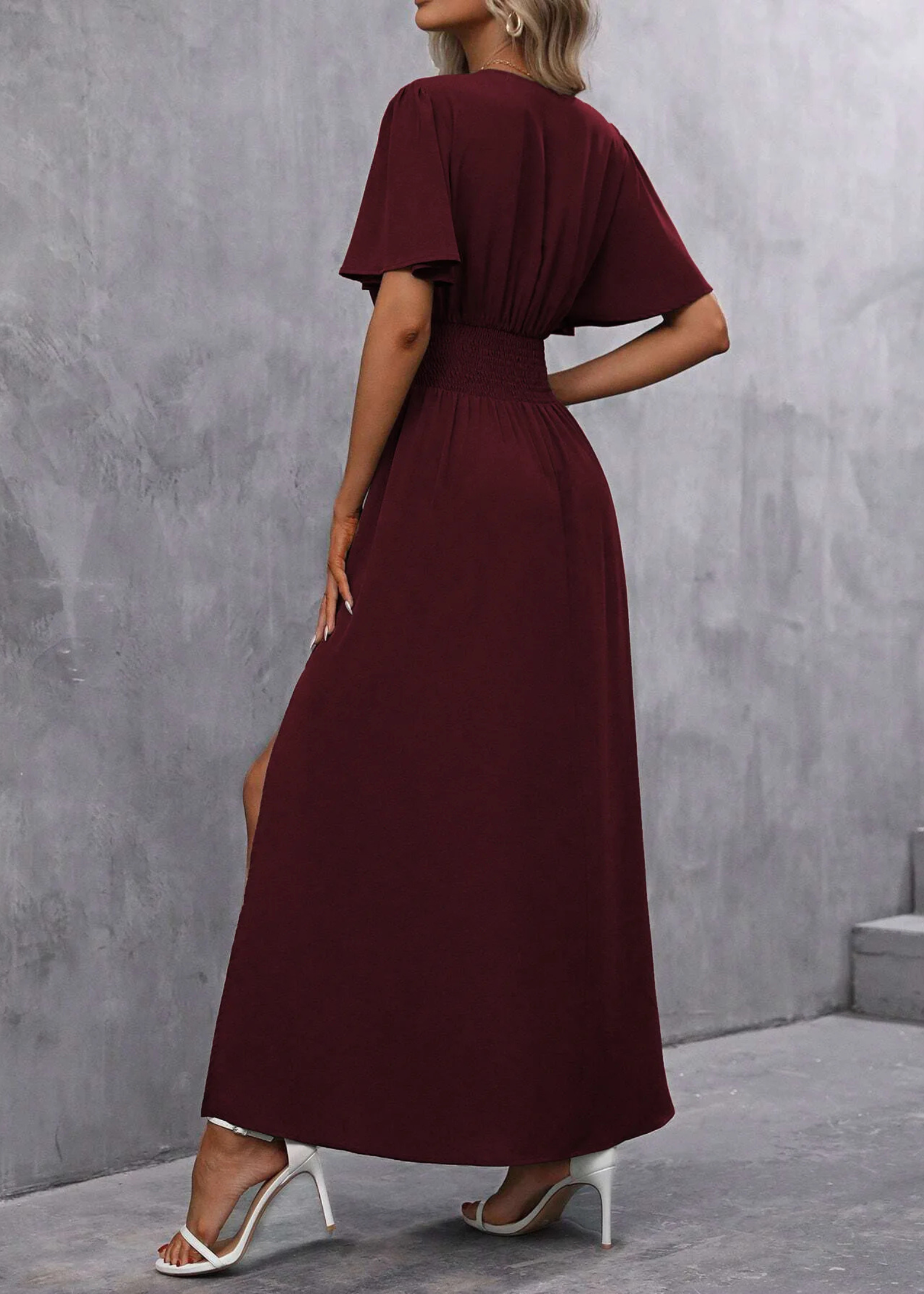 V Neck Side Split Maxi Dress