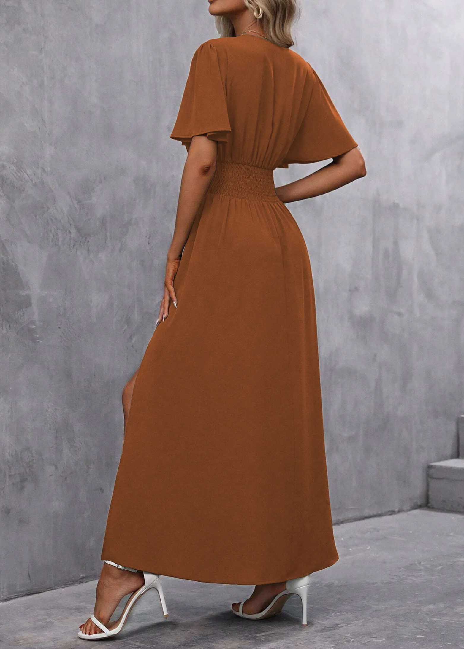 V Neck Side Split Maxi Dress