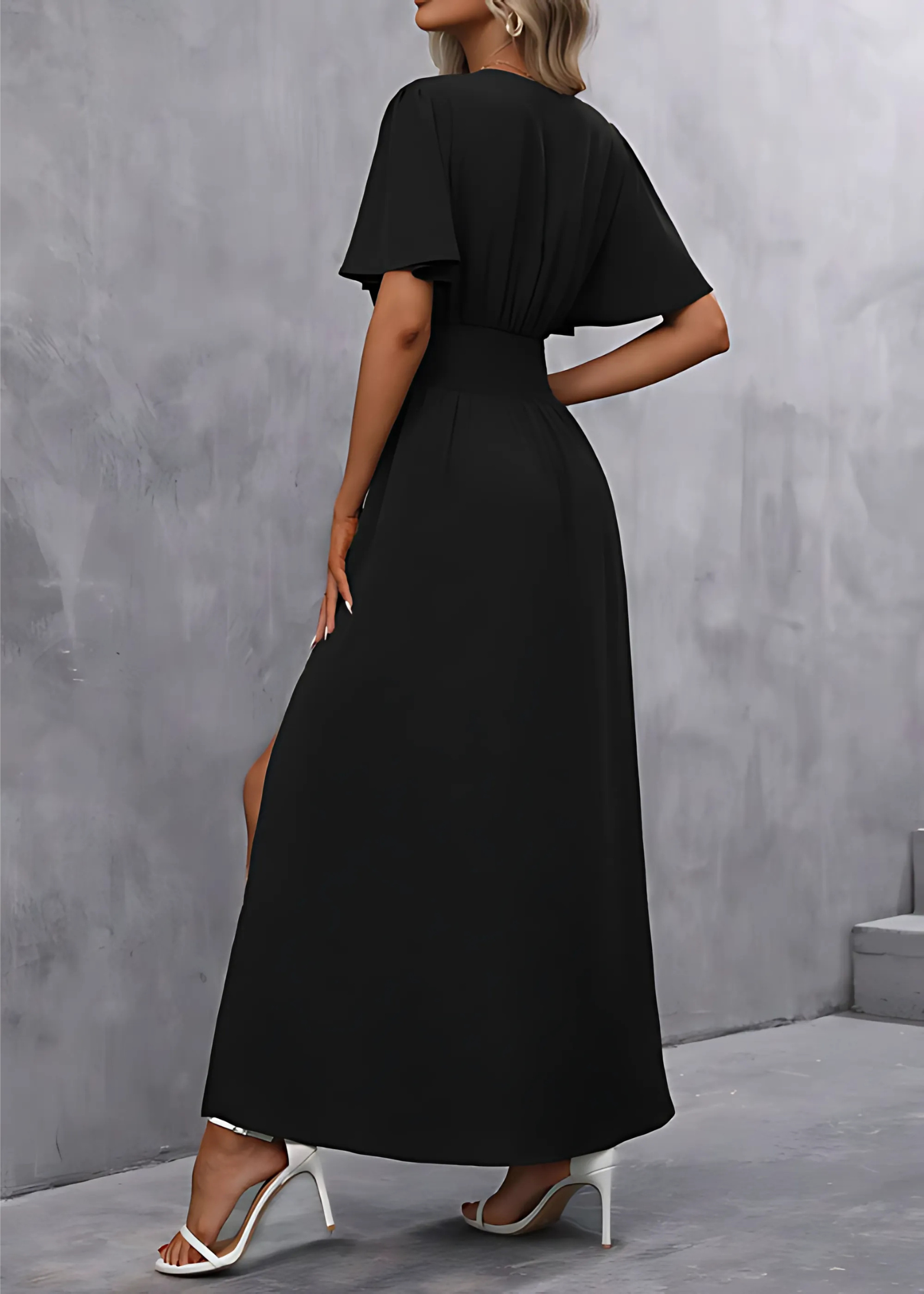 V Neck Side Split Maxi Dress