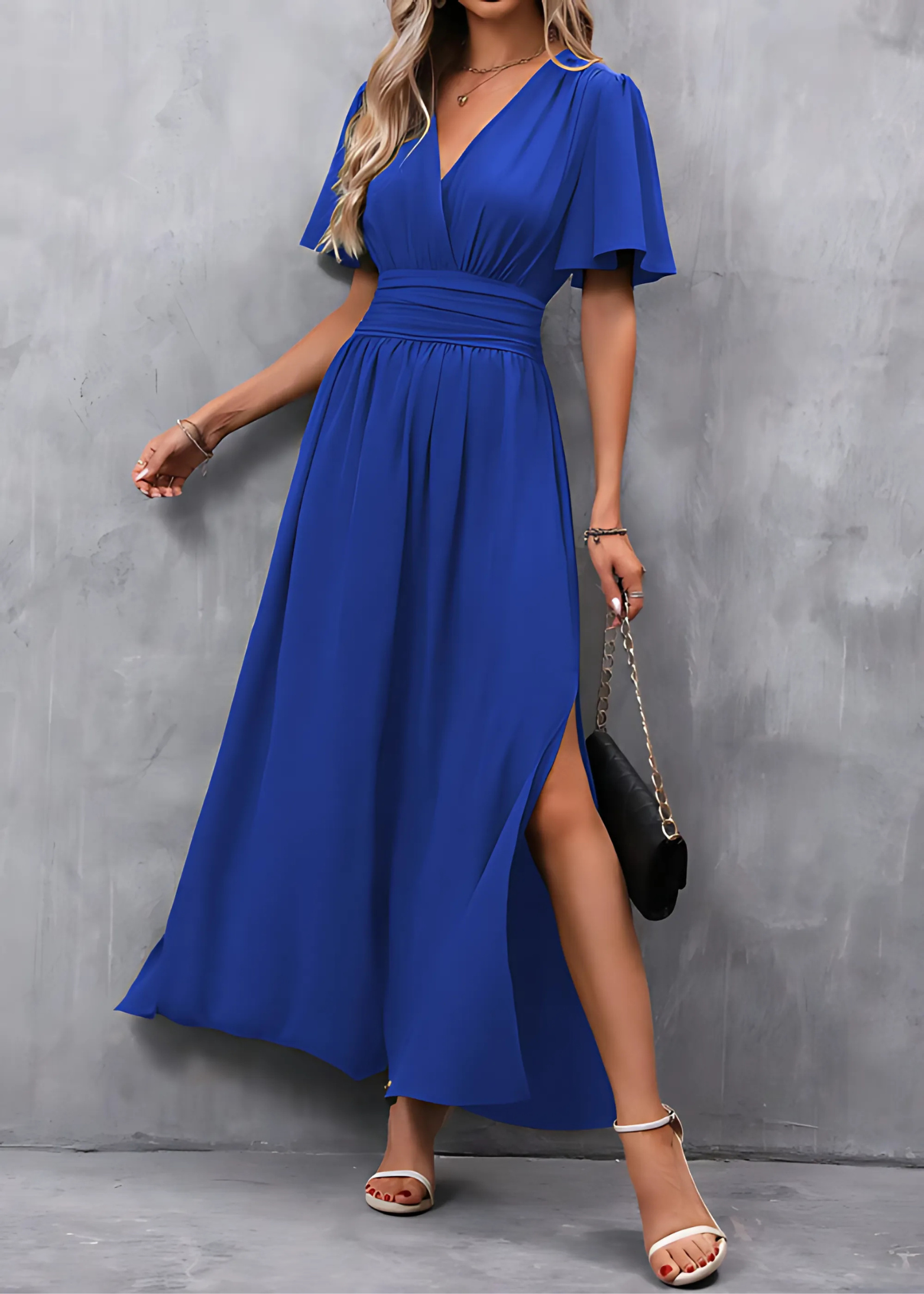 V Neck Side Split Maxi Dress