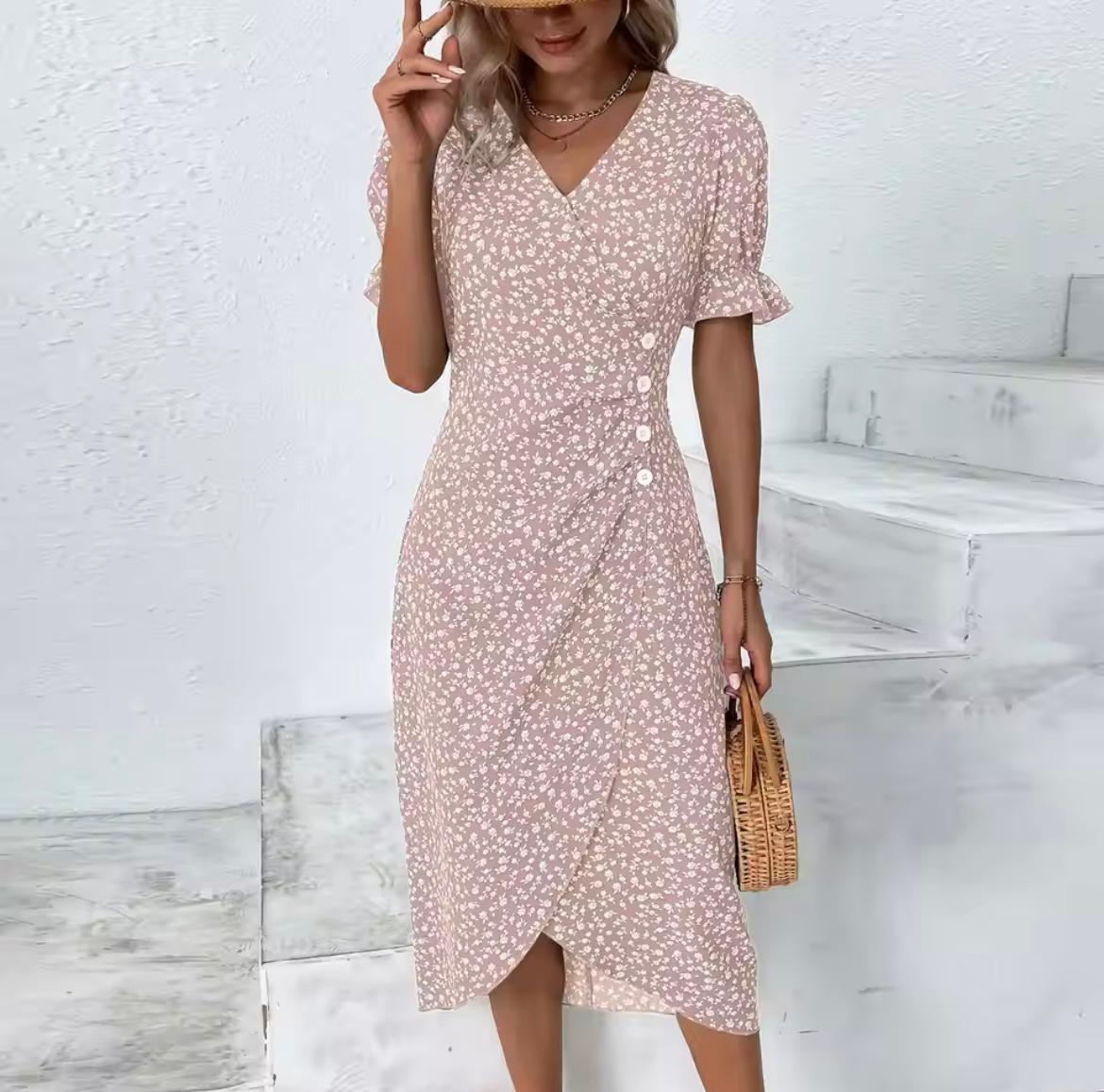 Short Sleeve V-Neck Women’s Midi Summer Dress