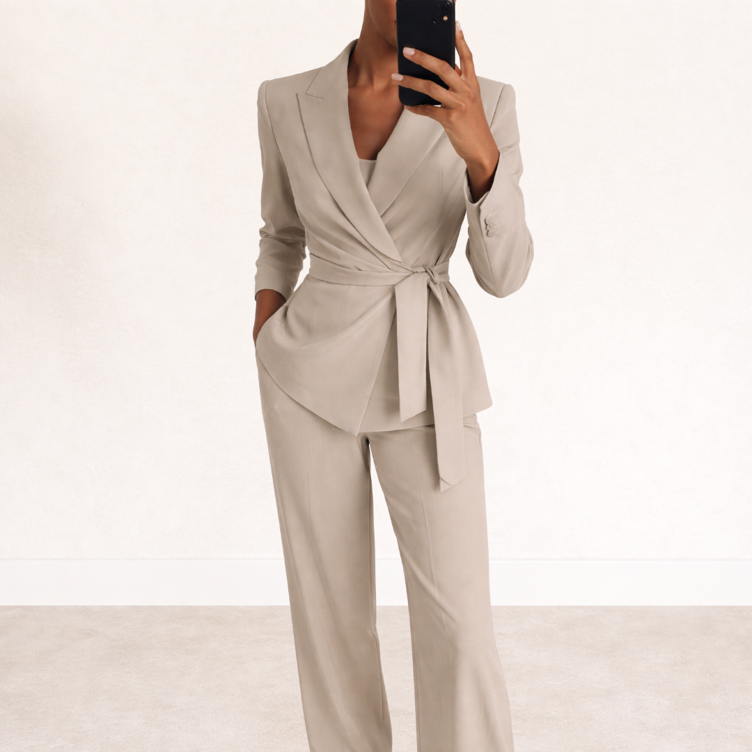 Tie Belt Wide Leg Two Piece Set for Women