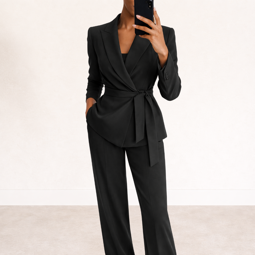 Tie Belt Wide Leg Two Piece Set for Women