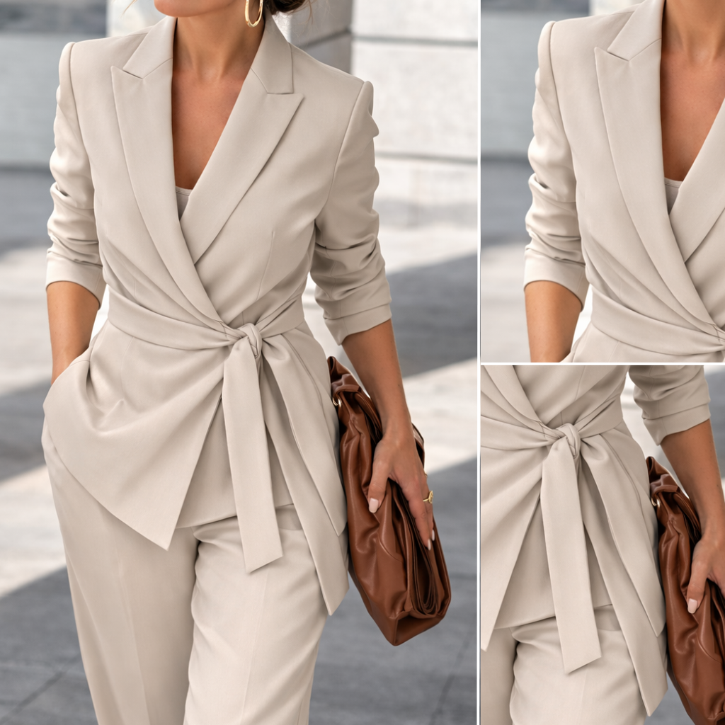 Tie Belt Wide Leg Two Piece Set for Women