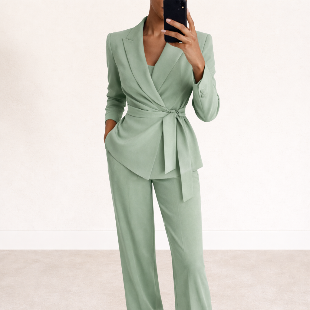 Tie Belt Wide Leg Two Piece Set for Women
