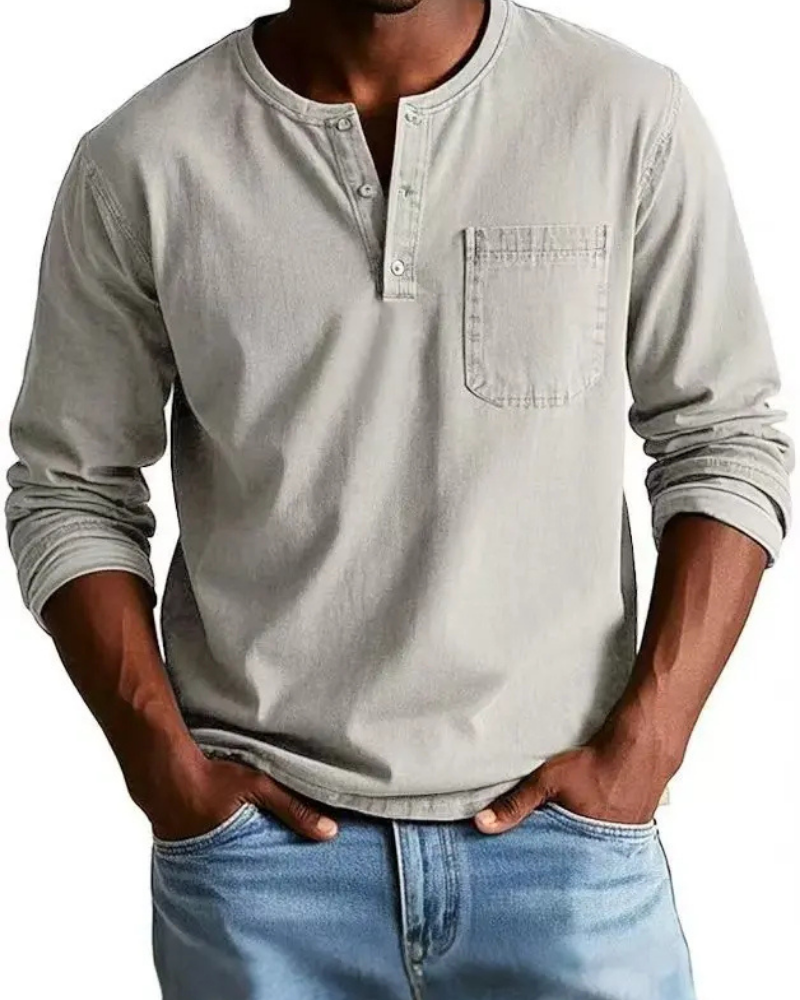 Denim Henley Practical Chest Pocket Men's Shirt