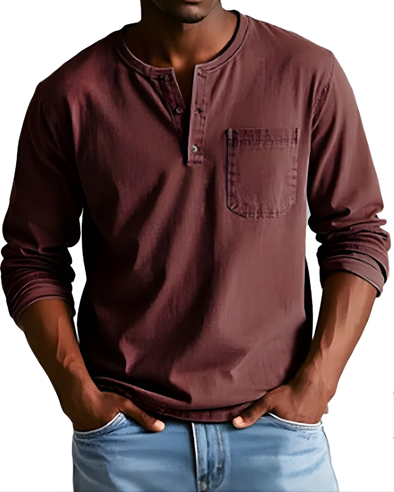 Denim Henley Practical Chest Pocket Men's Shirt