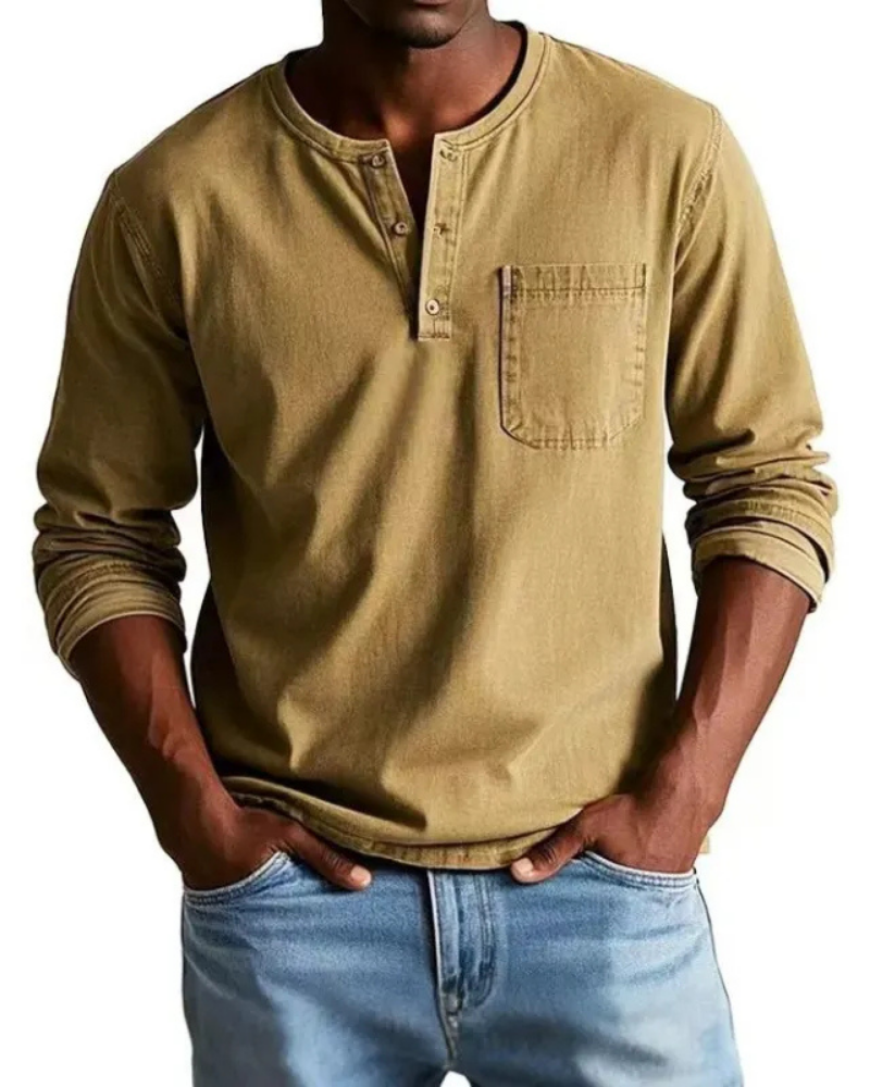 Denim Henley Practical Chest Pocket Men's Shirt