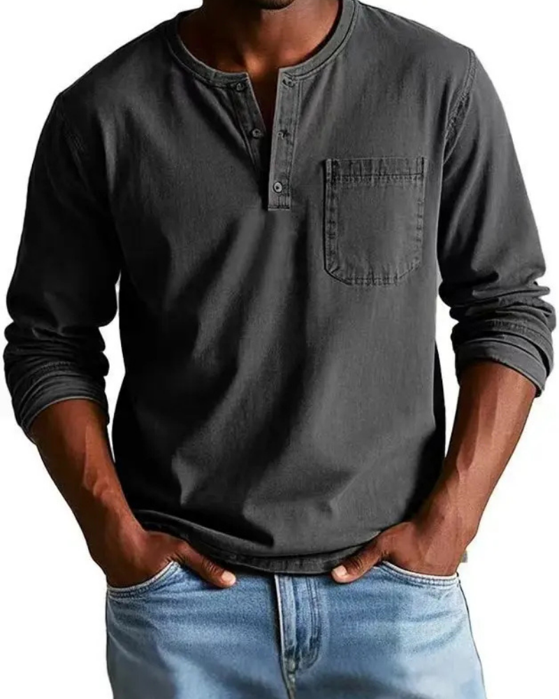 Denim Henley Practical Chest Pocket Men's Shirt