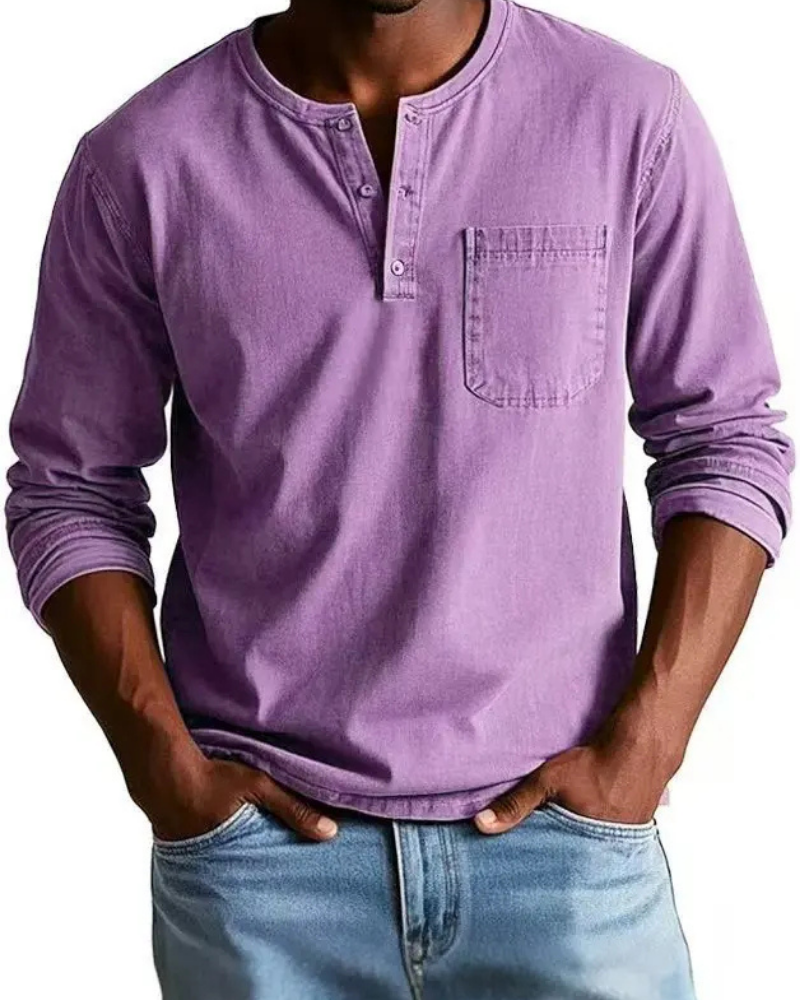 Denim Henley Practical Chest Pocket Men's Shirt
