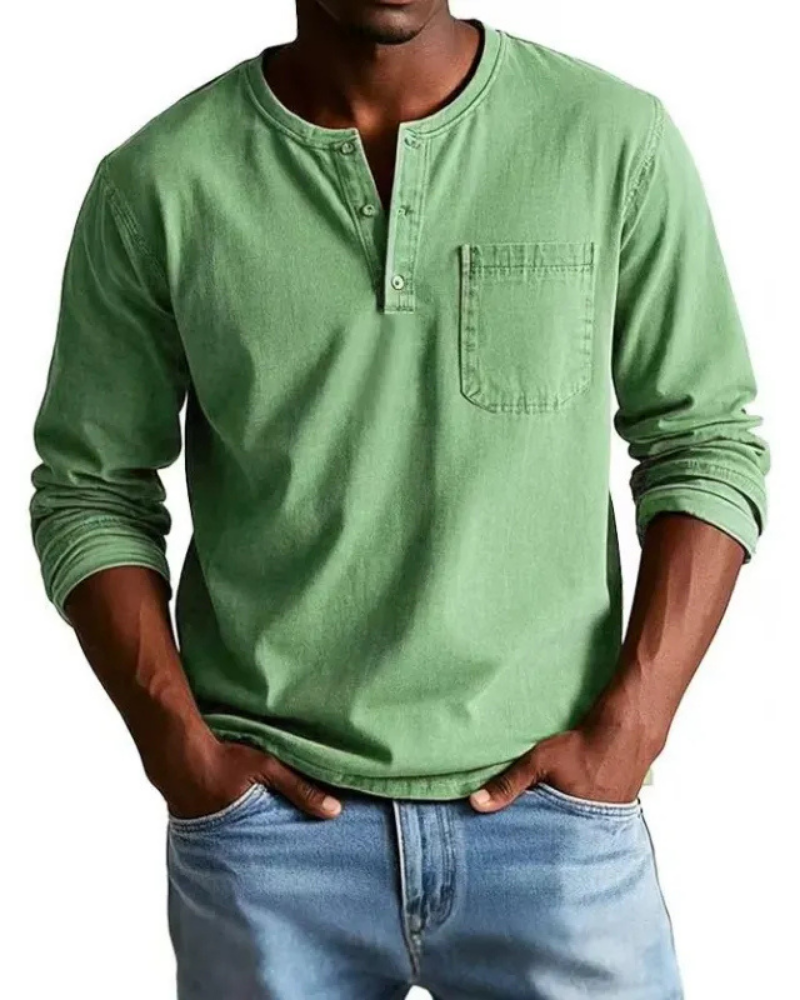Denim Henley Practical Chest Pocket Men's Shirt