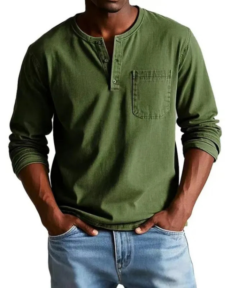 Denim Henley Practical Chest Pocket Men's Shirt
