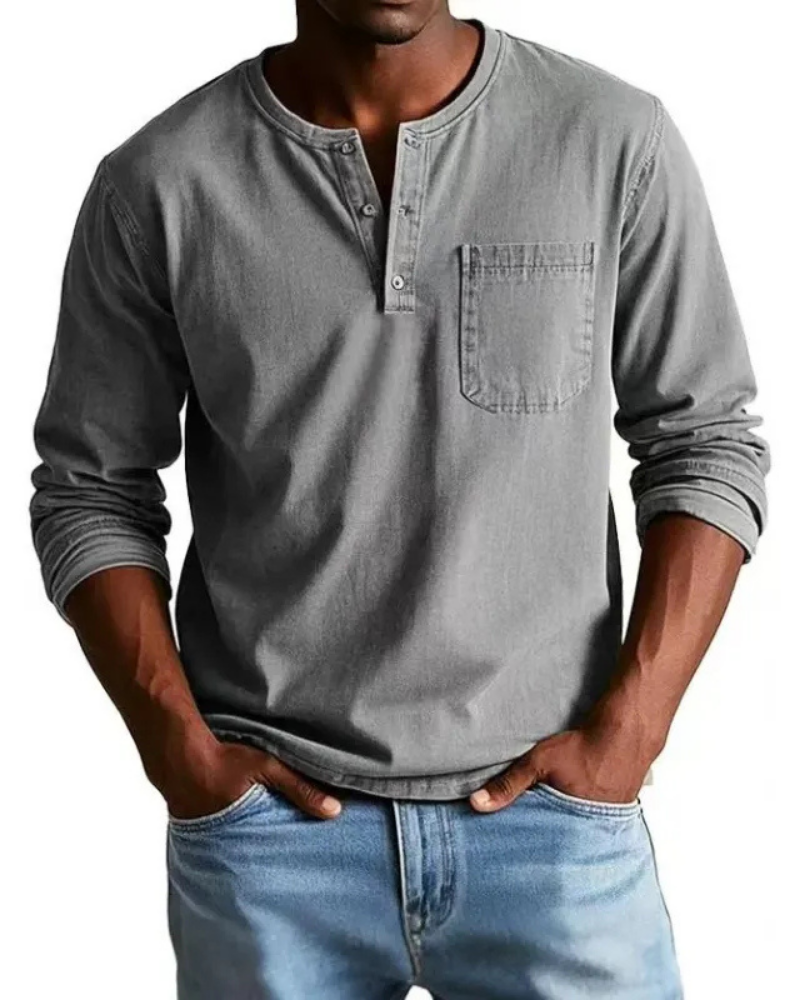 Denim Henley Practical Chest Pocket Men's Shirt