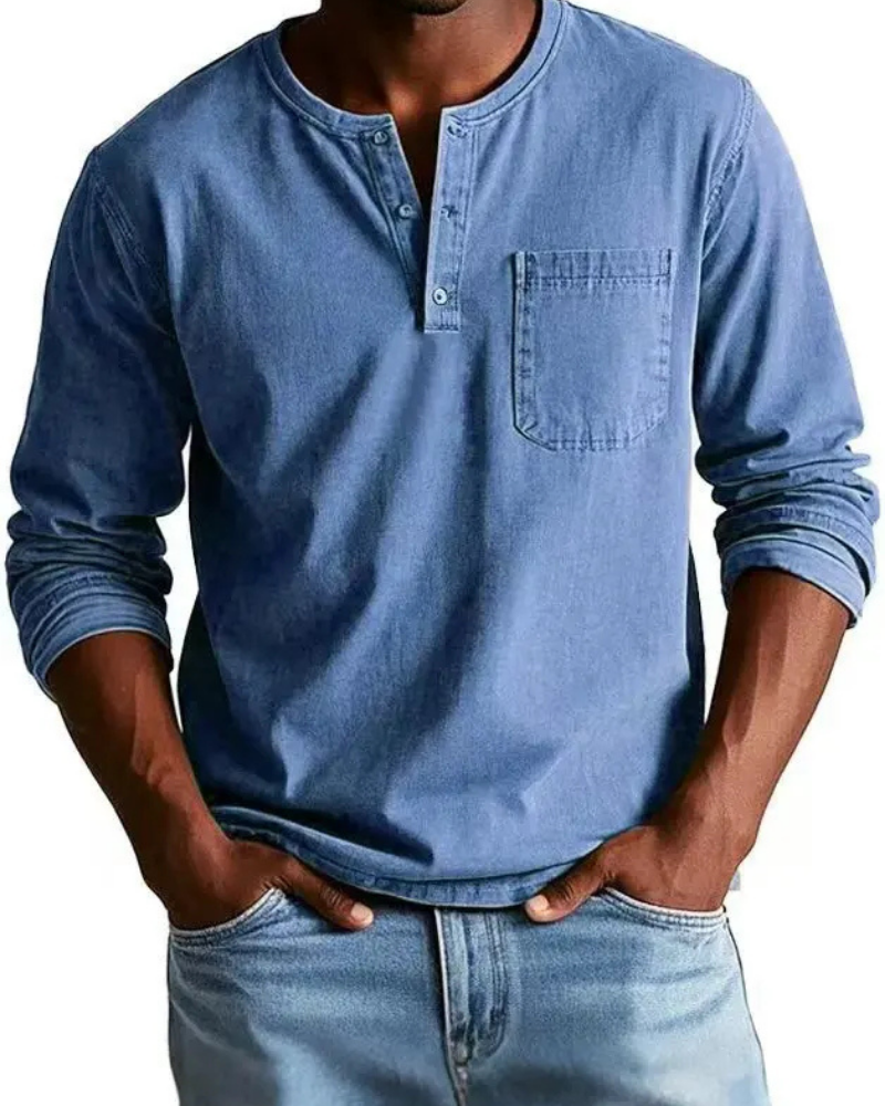 Denim Henley Practical Chest Pocket Men's Shirt