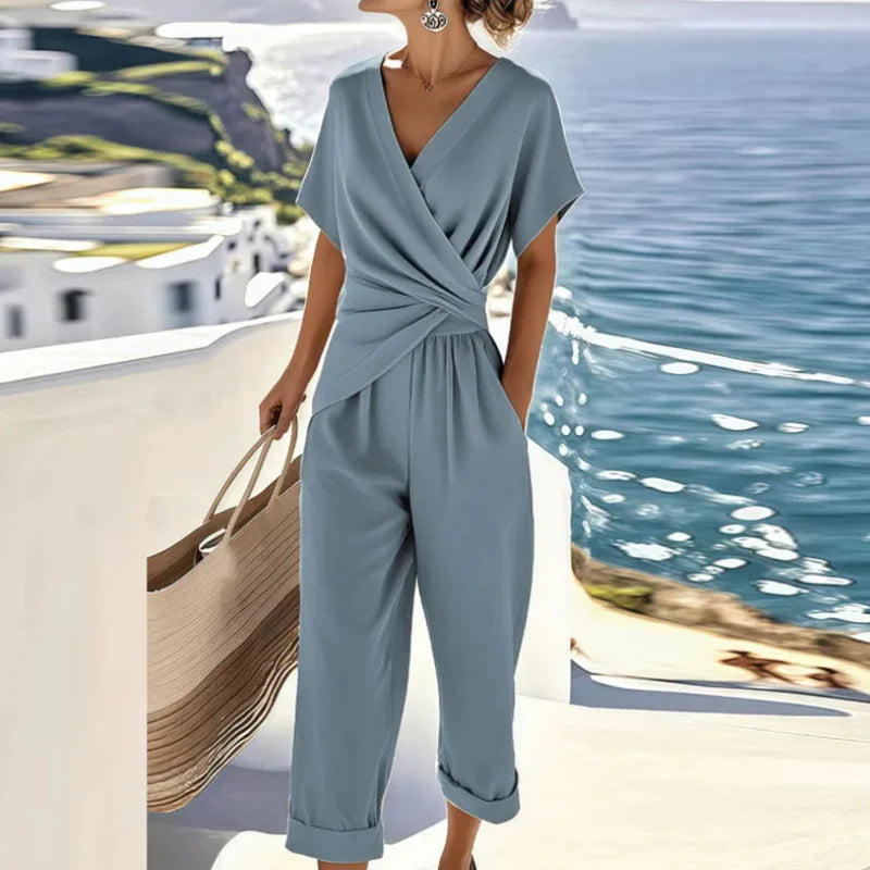 Waist Accent Elegant Wrap Women's Jumpsuit