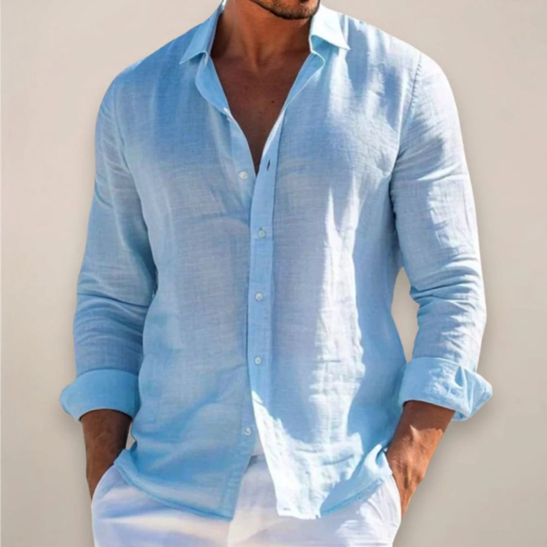 Linen Men’s Shirt with Button Closure and Long Sleeves