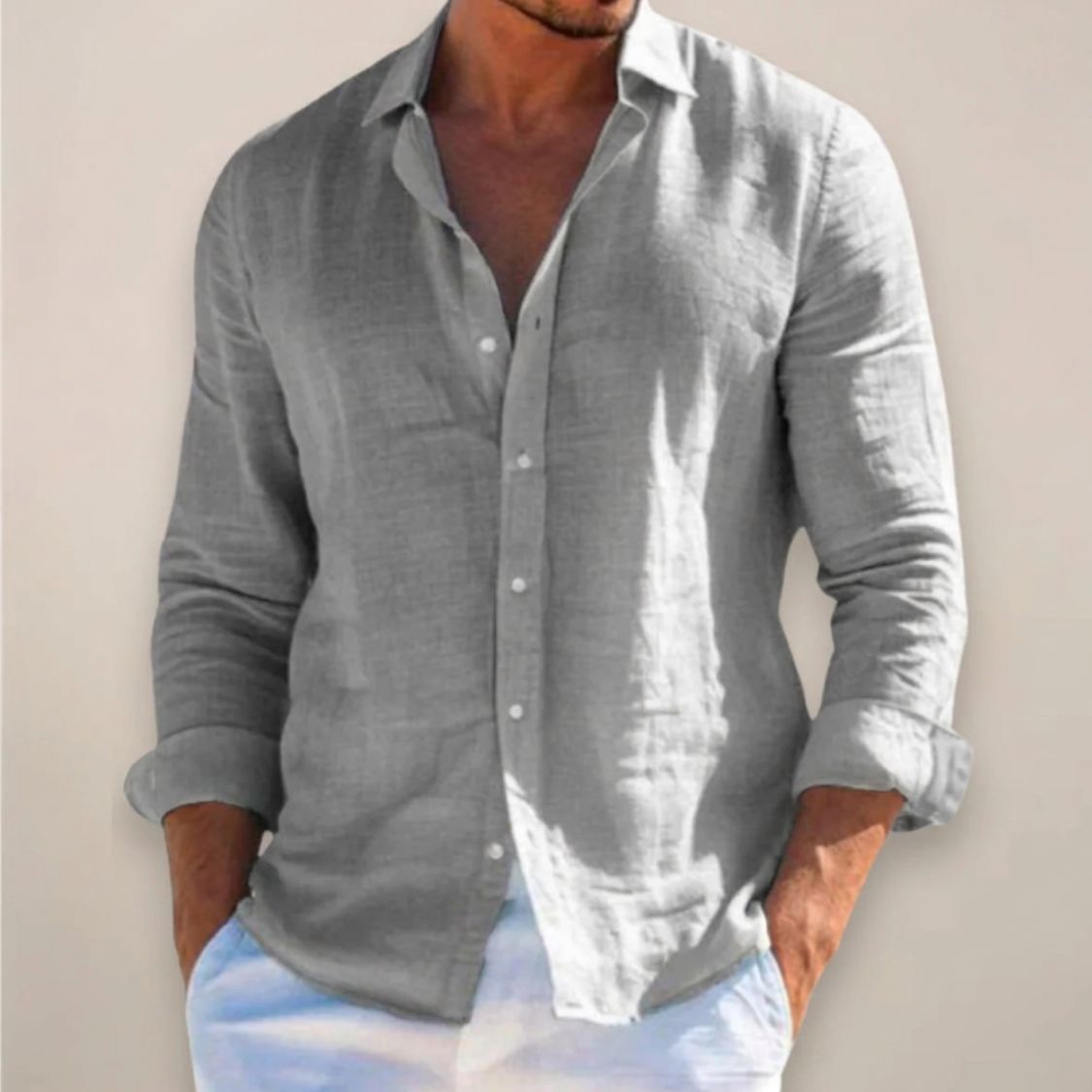 Linen Men’s Shirt with Button Closure and Long Sleeves