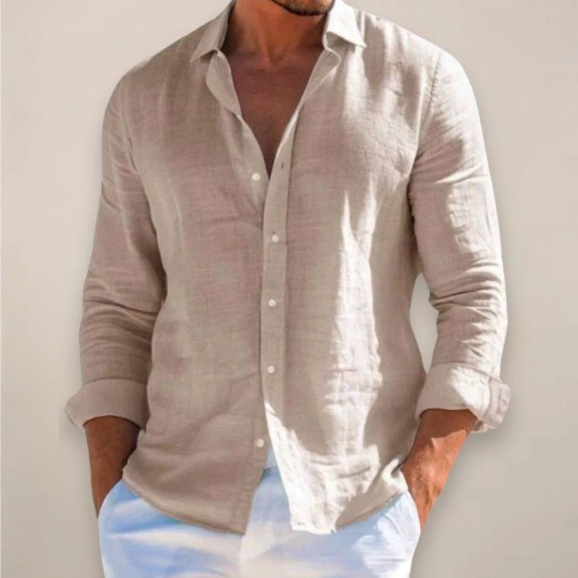 Linen Men’s Shirt with Button Closure and Long Sleeves
