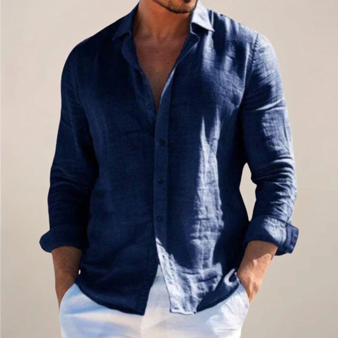 Linen Men’s Shirt with Button Closure and Long Sleeves