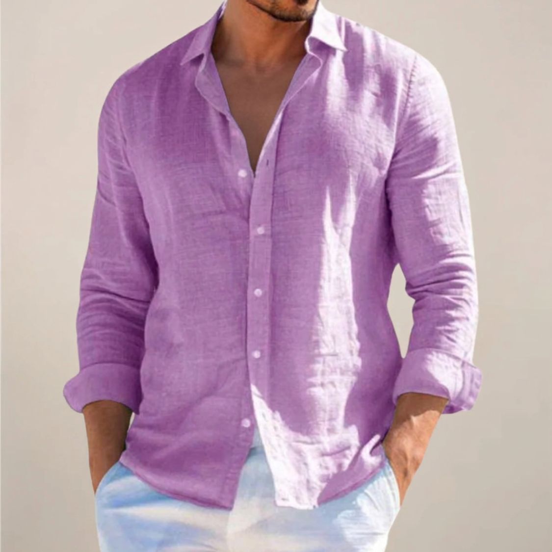 Linen Men’s Shirt with Button Closure and Long Sleeves
