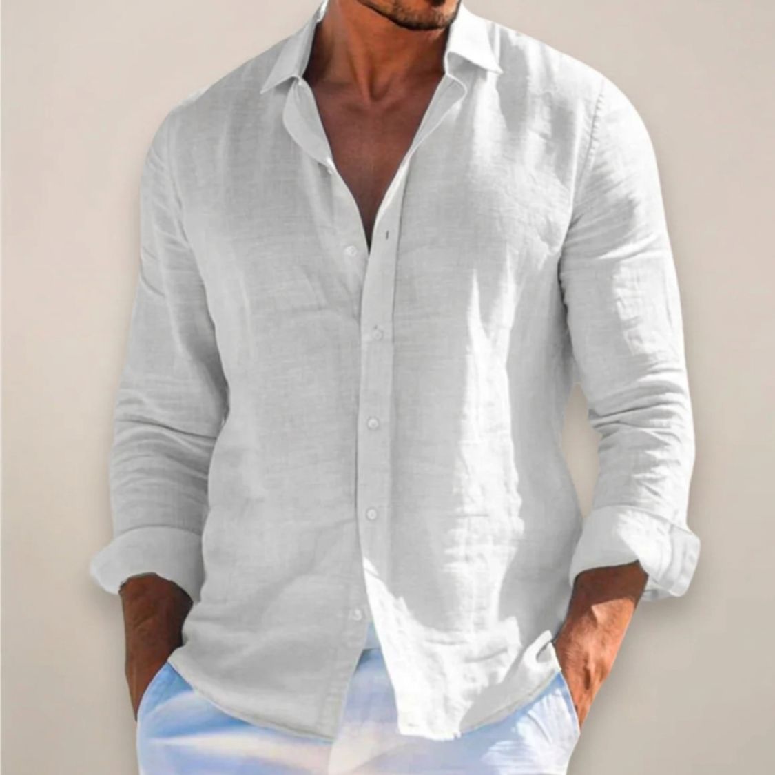 Linen Men’s Shirt with Button Closure and Long Sleeves