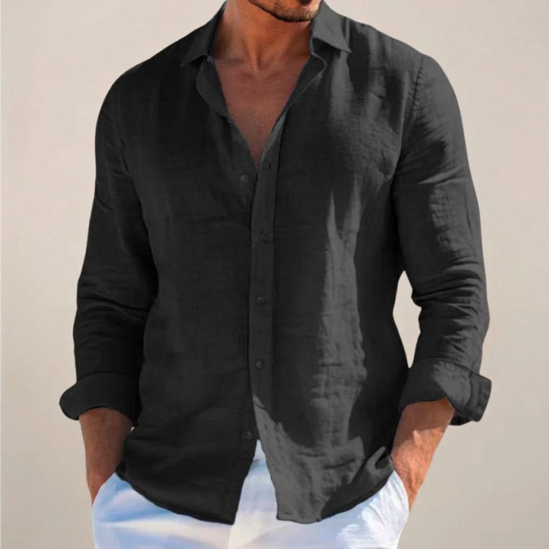Linen Men’s Shirt with Button Closure and Long Sleeves